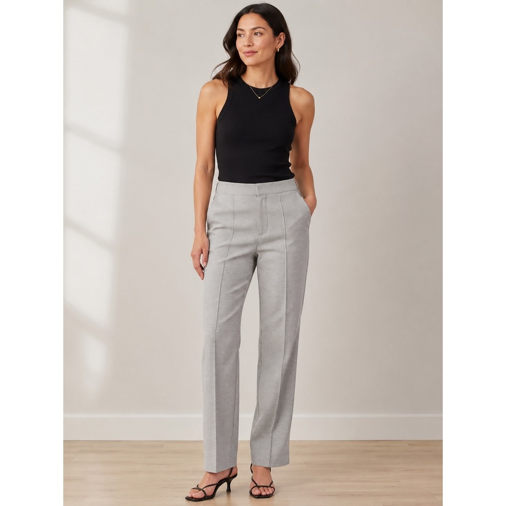 Massimo Fabbro Italy Houndstooth Pintuck Straight Leg Trousers Bk/W US 6 0032